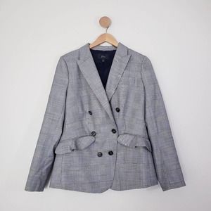 J. Crew Glen Plaid Wool Ruffle Double Breasted Blazer Jacket